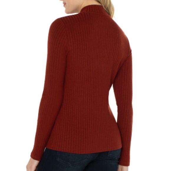 Liverpool LA Women's Mock Neck Ribbed Knit Blouse Color Cinnamon Size XL - Picture 2 of 7